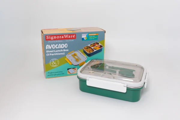 01 Avocado - Steel Lunch Box-1-new Avocado Steel Lunch Box (3 Partitions)