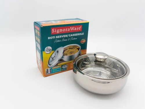 16 Roti server & Casserole (3 Sizes) - 1000ml-1 Roti Server and Casserole - 1000ml - Glass Lid
